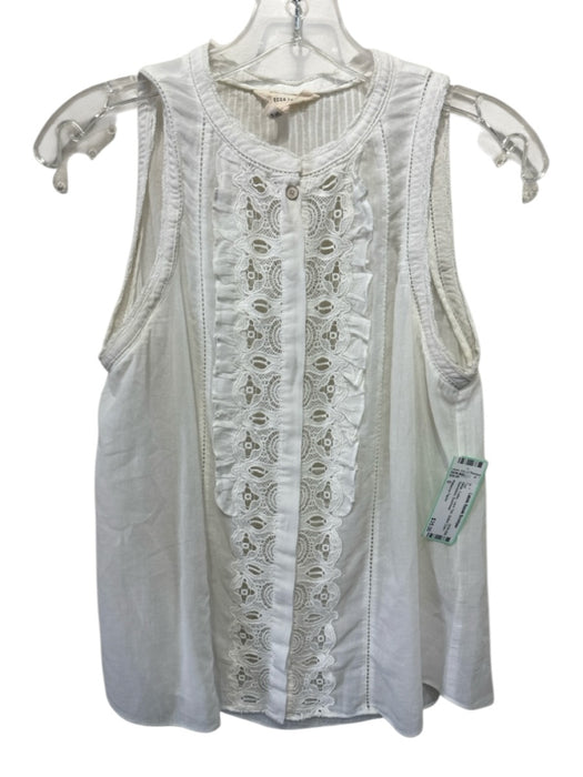 Rebecca Taylor Size 0 White Cotton Lace Trim Button Down Sleeveless Top White / 0