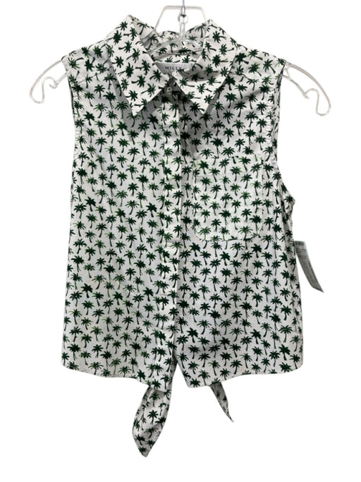 Milly Size 2 Cream & Green Cotton Blend Button Down Palm Trees Sleeveless Top Cream & Green / 2