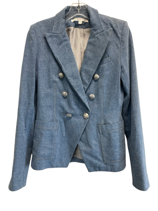 Veronica Beard Size 6 Light Wash Cotton Denim Double Breast Patch Pockets Jacket Light Wash / 6