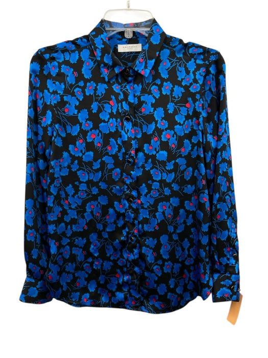 Equipment Femme Size XS Black, Blue, Red Polyester Long Sleeve Floral Collar Top Black, Blue, Red / XS