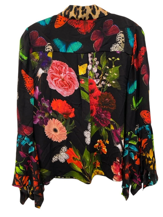 Alice + Olivia Size Small Black & Multi Viscose Long Sleeve Floral Leopard Top Black & Multi / Small