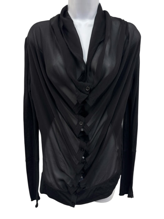Brochu Walker Size P Black Rayon Long Sleeve Sheer Button Front Off Shoulder Top Black / P