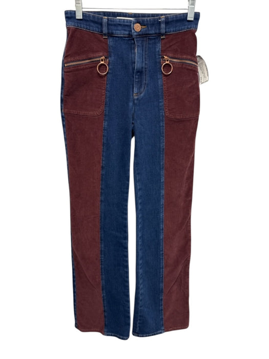 See By Chloe Size 26 Dark Wash & Brown Cotton Blend Denim Corduroy Accent Jeans Dark Wash & Brown / 26