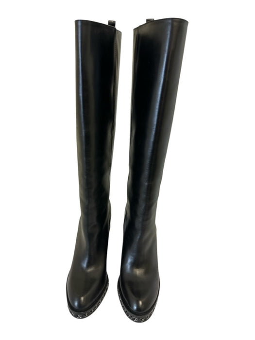 Chanel Shoe Size 41 Black Leather Upper Chain Detail Round Almond Toe Boots Black / 41