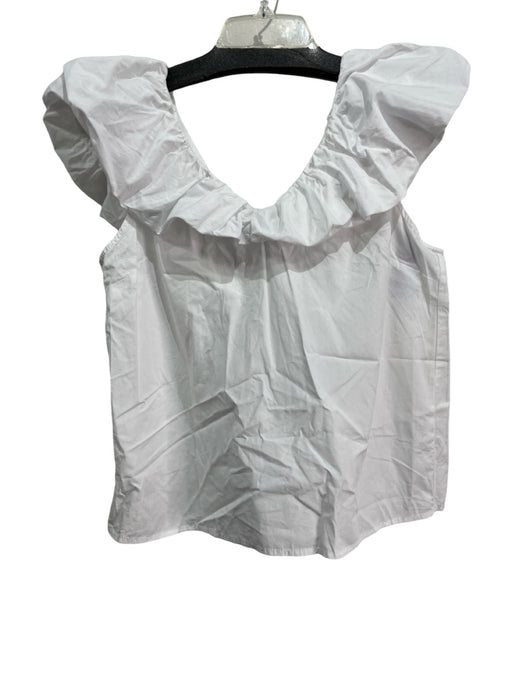 English Factory Size M White Cotton Wide Neck Ruffle Collar Sleeveless Top White / M