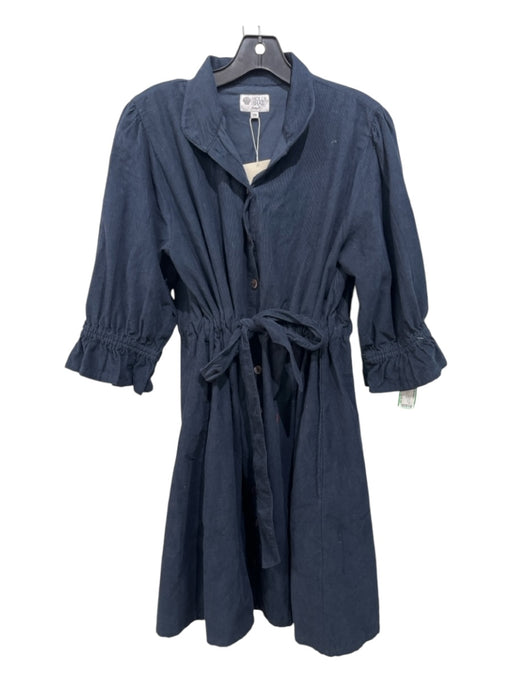 Holly Shae Design Size S/M Navy Blue Cotton Corduroy Button Up Knee length Dress Navy Blue / S/M