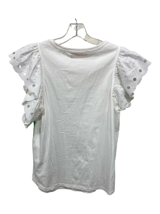 See By Chloe Size L White Cotton Scoop Neck Ruffle Cap Sleeve Laser Cut Top White / L