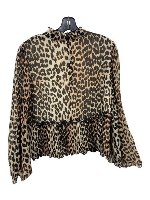 Ganni Size 42 Beige, Brown & Black Polyester Animal Print Long Bell Sleeve Top Beige, Brown & Black / 42