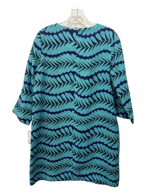 Ann Mashburn Size S Green, Blue & Black Linen Square Neck Abstract Foliage Dress Green, Blue & Black / S