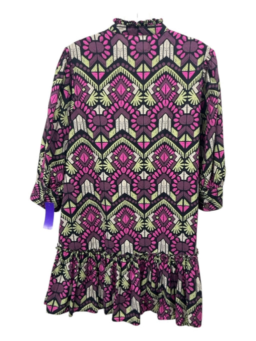 Elizabeth James the Label Size XS Purple, Green & Black Cotton V Neck Dress Purple, Green & Black / XS