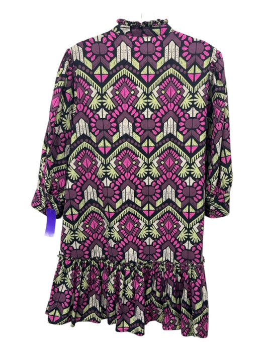 Elizabeth James the Label Size XS Purple, Green & Black Cotton V Neck Dress Purple, Green & Black / XS