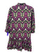 Elizabeth James the Label Size XS Purple, Green & Black Cotton V Neck Dress Purple, Green & Black / XS