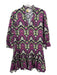 Elizabeth James the Label Size XS Purple, Green & Black Cotton V Neck Dress Purple, Green & Black / XS