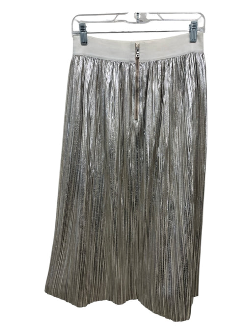 Alice & Olivia Size 8 White & Silver Polyester Elastic Waist Back Zip Midi Skirt White & Silver / 8
