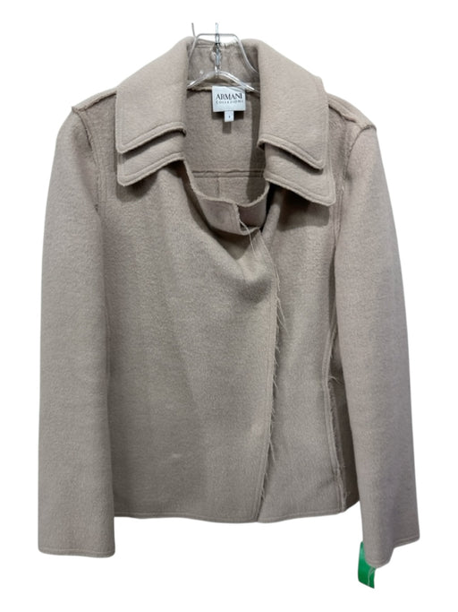 Armani Collezioni Size 4 Beige Wool Blend Long Sleeve Button Fringe Jacket Beige / 4