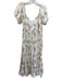 Love Shack Fancy Size 6 Cream, Pink, Green Linen Short Puff Sleeve Midi Dress Cream, Pink, Green / 6