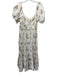Love Shack Fancy Size 6 Cream, Pink, Green Linen Short Puff Sleeve Midi Dress Cream, Pink, Green / 6