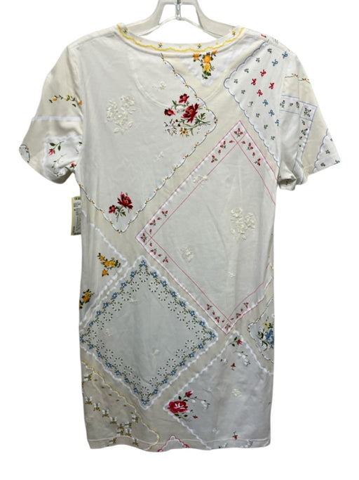 Tory Burch Size M Cream & Yellow Cotton Short Sleeve Floral Print Shirt Dress Cream & Yellow / M