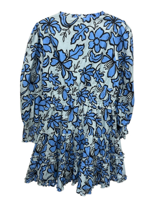 STS Sail to Sable Size M Blue & Black Cotton Long puff sleeve V Neck Mini Dress Blue & Black / M