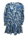 STS Sail to Sable Size M Blue & Black Cotton Long puff sleeve V Neck Mini Dress Blue & Black / M