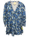 STS Sail to Sable Size M Blue & Black Cotton Long puff sleeve V Neck Mini Dress Blue & Black / M