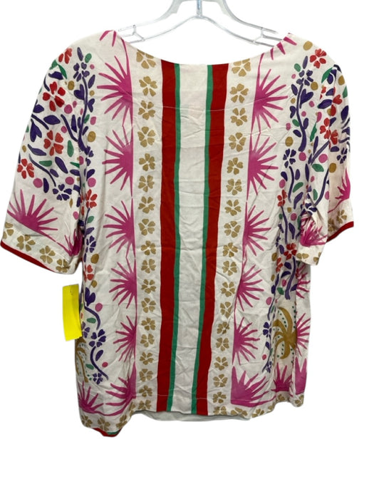 Farm Size M Green, Purple, Multi Short Sleeve Abstract Print Wide Neck Top Green, Purple, Multi / M