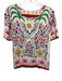 Farm Size M Green, Purple, Multi Short Sleeve Abstract Print Wide Neck Top Green, Purple, Multi / M