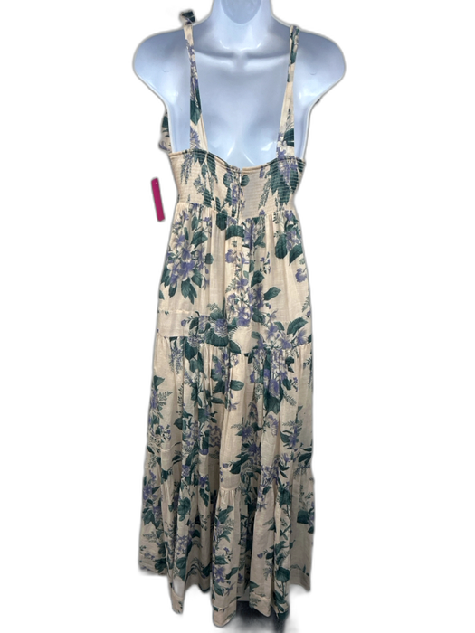Zimmermann Size 2 Beige, Green & Purple Cotton Floral tie strap Tiered Dress Beige, Green & Purple / 2