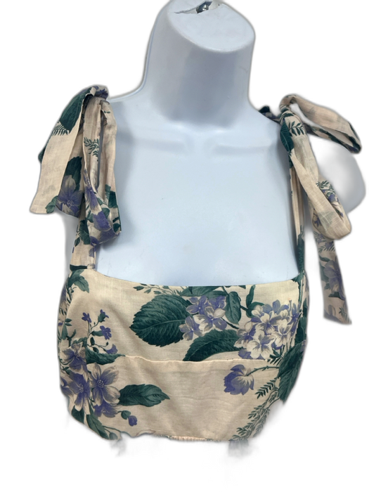 Zimmermann Size 2 Beige, Green & Purple Cotton Floral tie strap Tiered Dress Beige, Green & Purple / 2