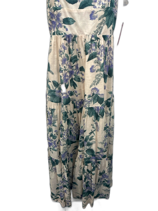Zimmermann Size 2 Beige, Green & Purple Cotton Floral tie strap Tiered Dress Beige, Green & Purple / 2