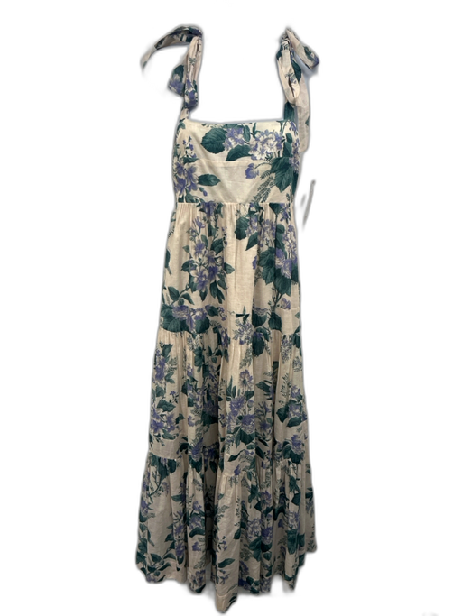 Zimmermann Size 2 Beige, Green & Purple Cotton Floral tie strap Tiered Dress Beige, Green & Purple / 2