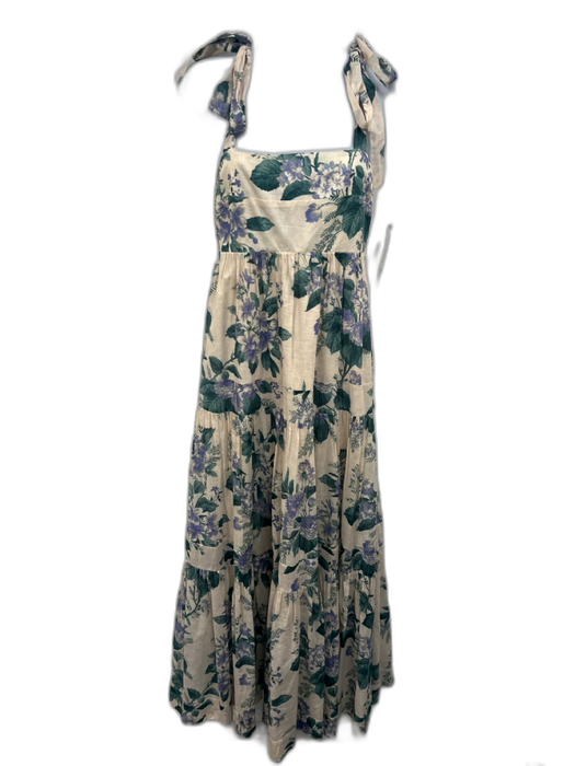 Zimmermann Size 2 Beige, Green & Purple Cotton Floral tie strap Tiered Dress Beige, Green & Purple / 2