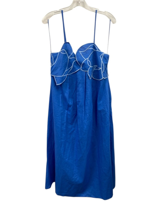 English Factory Size M Blue Linen & Cotton Embroidered Detail Flower Midi Dress Blue / M