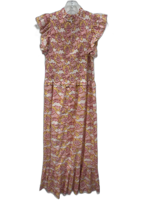 Anna Cate Size S White, Pink & Yellow Cotton Floral Flutter Cap Sleeve Dress White, Pink & Yellow / S