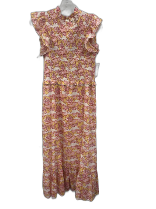Anna Cate Size S White, Pink & Yellow Cotton Floral Flutter Cap Sleeve Dress White, Pink & Yellow / S