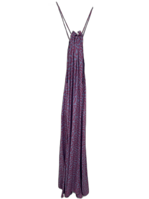 Natalie Martin Size XS Pink & Purple Silk Leaf Print Ruffle Trim Dress Pink & Purple / XS