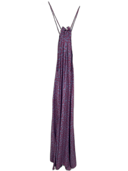 Natalie Martin Size XS Pink & Purple Silk Leaf Print Ruffle Trim Dress Pink & Purple / XS