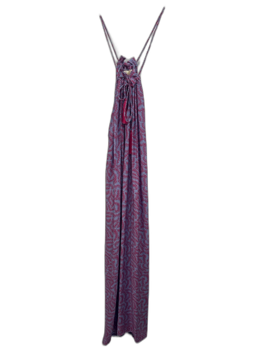 Natalie Martin Size XS Pink & Purple Silk Leaf Print Ruffle Trim Dress Pink & Purple / XS