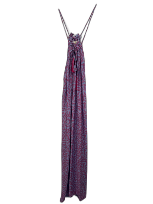 Natalie Martin Size XS Pink & Purple Silk Leaf Print Ruffle Trim Dress Pink & Purple / XS