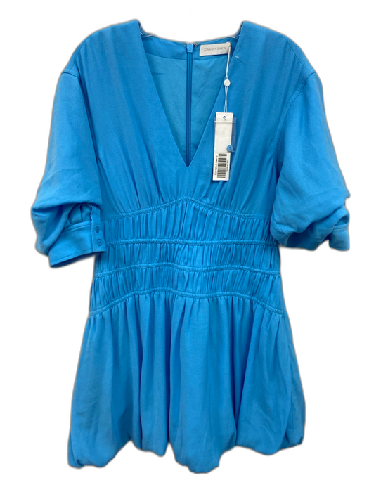 Jonathan Simkhai Size S / 6 Sky Blue Polyester Short Puff Sleeve V Neck Dress Sky Blue / S / 6