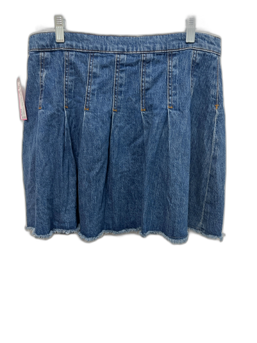 Triarchy Size 29 Blue Cotton Blend Denim Pleat Detail Raw Hem Mini Skirt Blue / 29