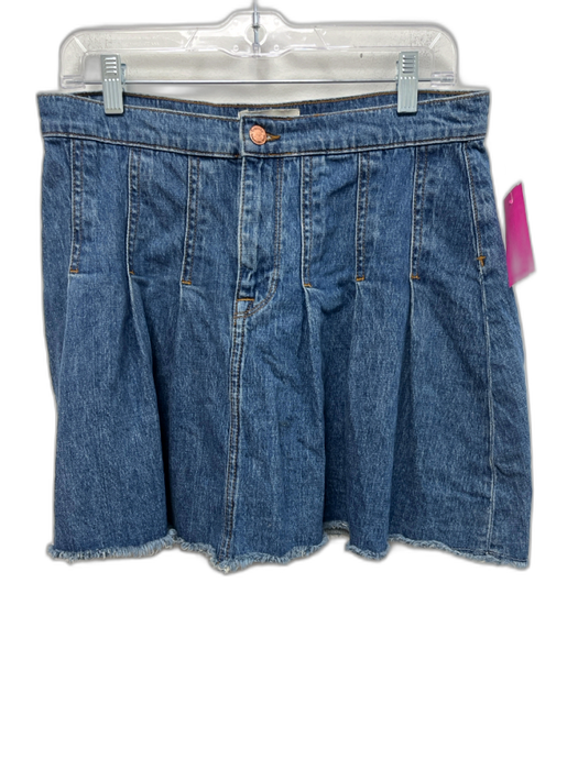 Triarchy Size 29 Blue Cotton Blend Denim Pleat Detail Raw Hem Mini Skirt Blue / 29