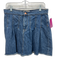 Triarchy Size 29 Blue Cotton Blend Denim Pleat Detail Raw Hem Mini Skirt Blue / 29