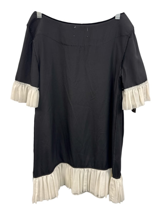 Cinq a Sept Size M Black & White Triacetate Blend Pleated Trim Scoop Neck Dress Black & White / M