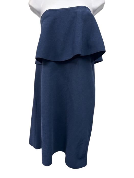 Milly Size M Navy Blue Viscose Blend Knit flounce One Shoulder Mini Dress Navy Blue / M