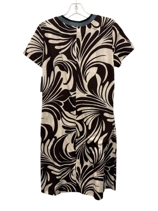 La Double J Size M Brown & Cream Cotton Abstract Short Sleeve Knee length Dress Brown & Cream / M