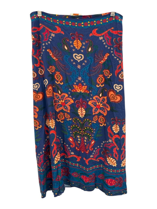 Farm Rio Size M Blue, Red, Green Viscose Botanical Side Zip Midi Skirt Blue, Red, Green / M