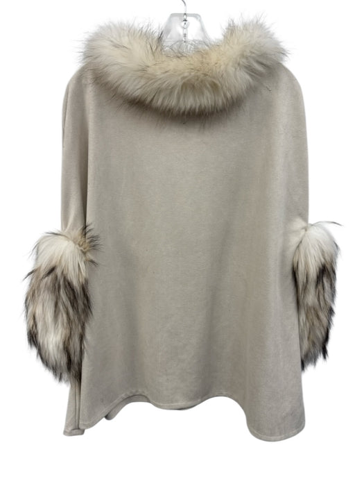 Dolce Cabo Size S/M Beige & Cream Polyester Blend Racoon Trim Poncho Sweater Beige & Cream / S/M