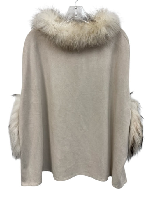 Dolce Cabo Size S/M Beige & Cream Polyester Blend Racoon Trim Poncho Sweater Beige & Cream / S/M