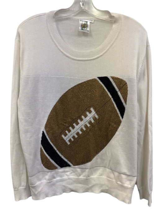 Queen of Sparkles Size M Cream & Brown Acrylic Blend Rhinestone Football Sweater Cream & Brown / M